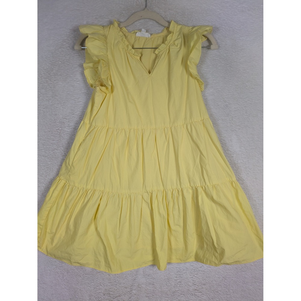 a loves a girls Tiered Dress Girl's L Yellow Flutter Sleeve V-Neck Pockets Lined